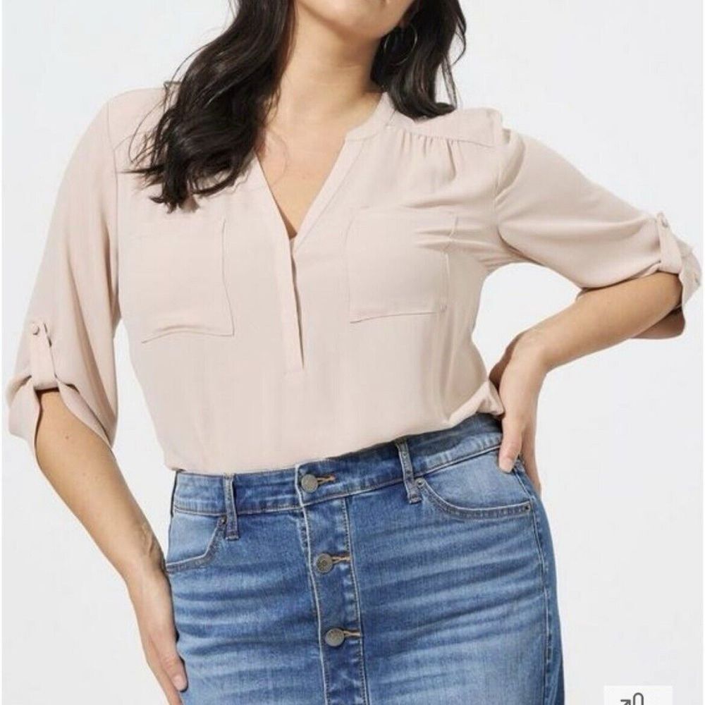 Torrid Harper Beige Georgette Pullover 3/4 Sleeve Blouse Size 5X